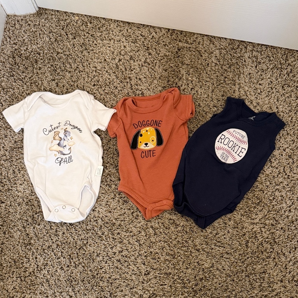 Cute Dog Print Kids One Piece Set - White, Orange, Navy